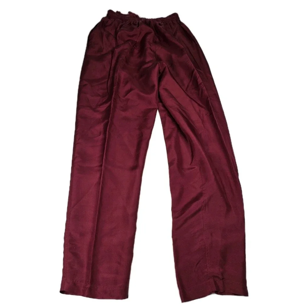 Vintage Victorias Secret 100% Silk Lounge Pants Burgundy Red Slacks Lined Small‎